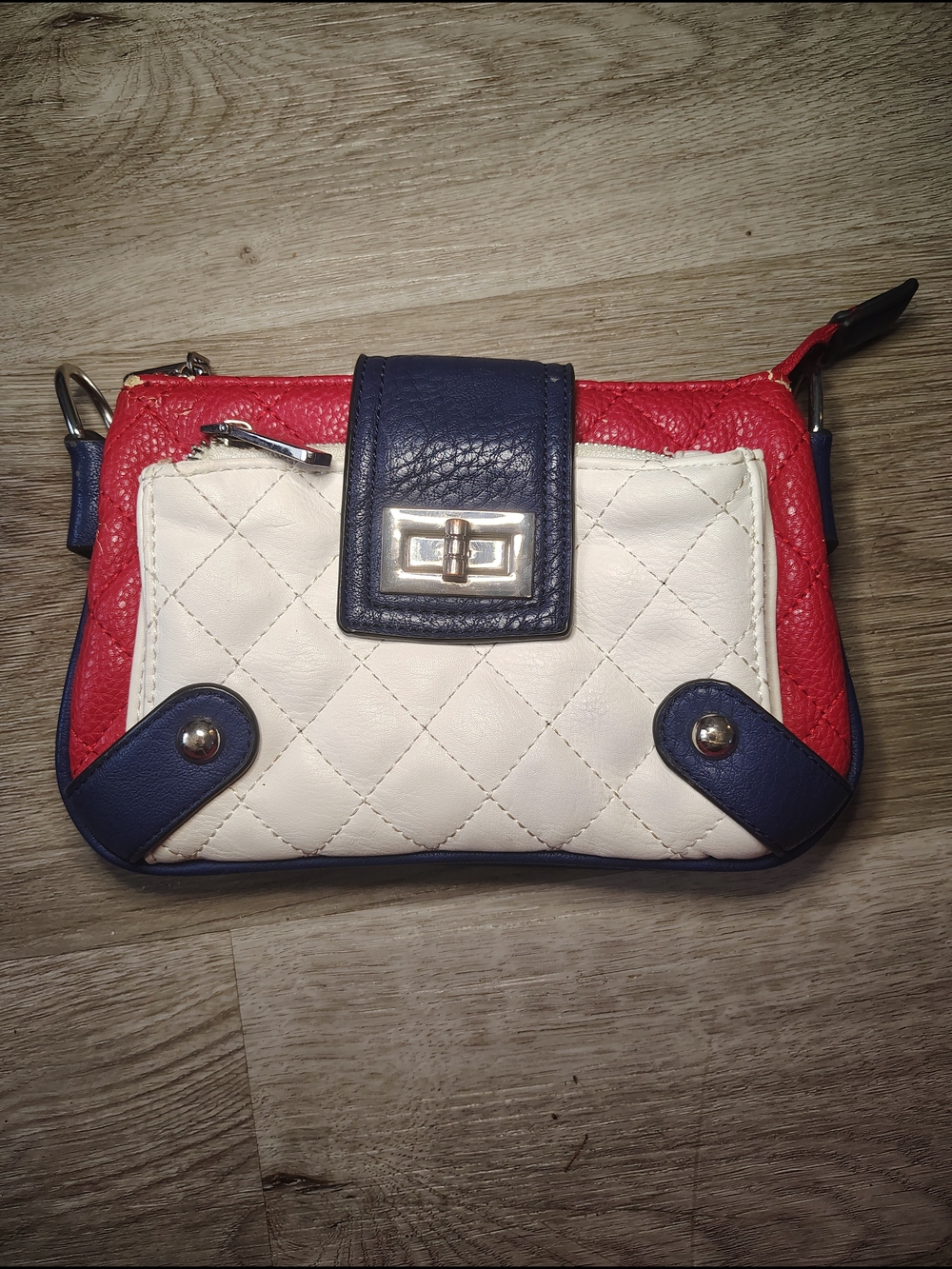 Designer-Inspired Red, White & Blue Quilted Crossbody Bag/ Wristlet